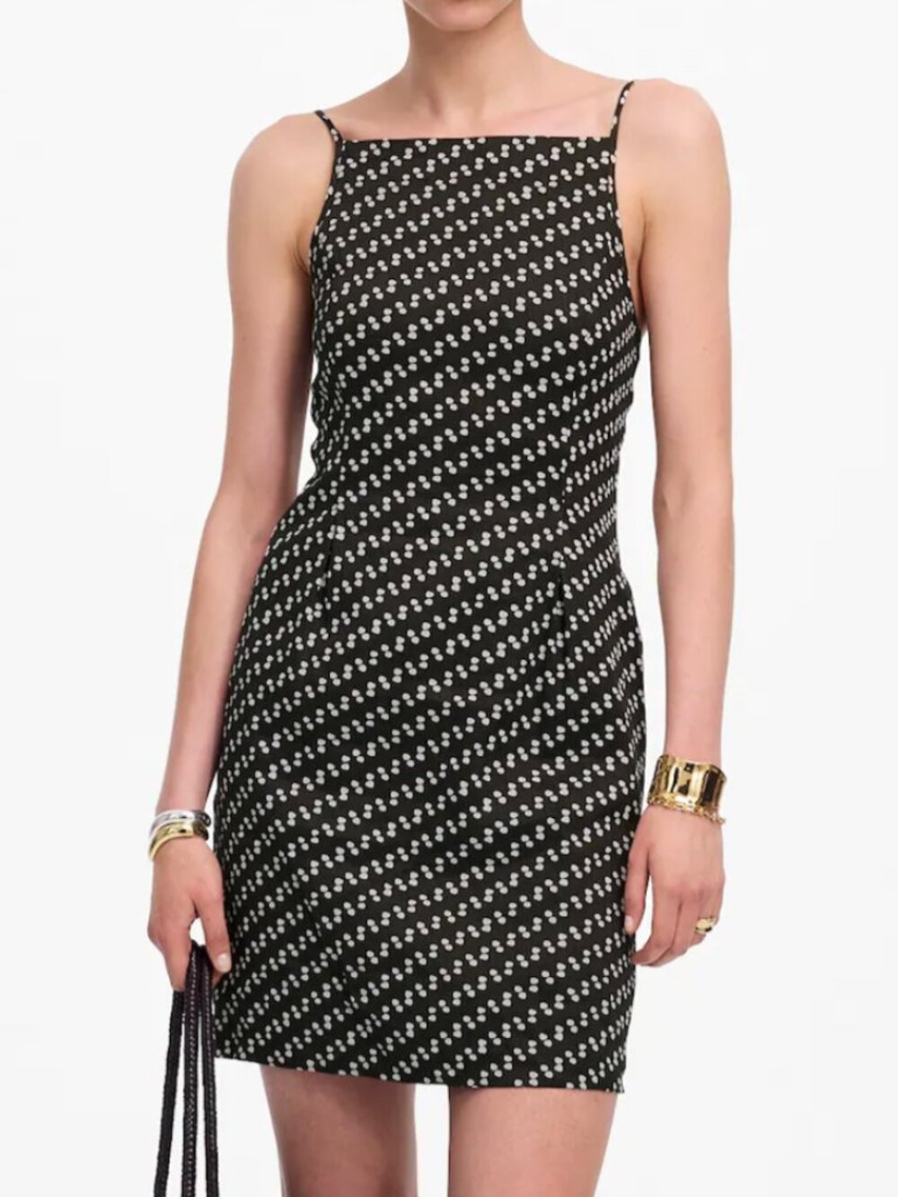 Madewell High-Neck Mini Dress in Dot, Soft Charcoal, Linen blend, Size 0